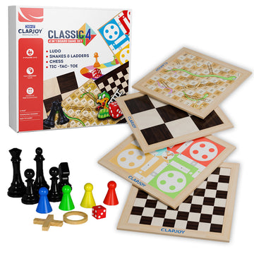 Wooden 4 in 1 Board Game(Ludo & Chess |Snake Ladder & Tic Tac Toe)