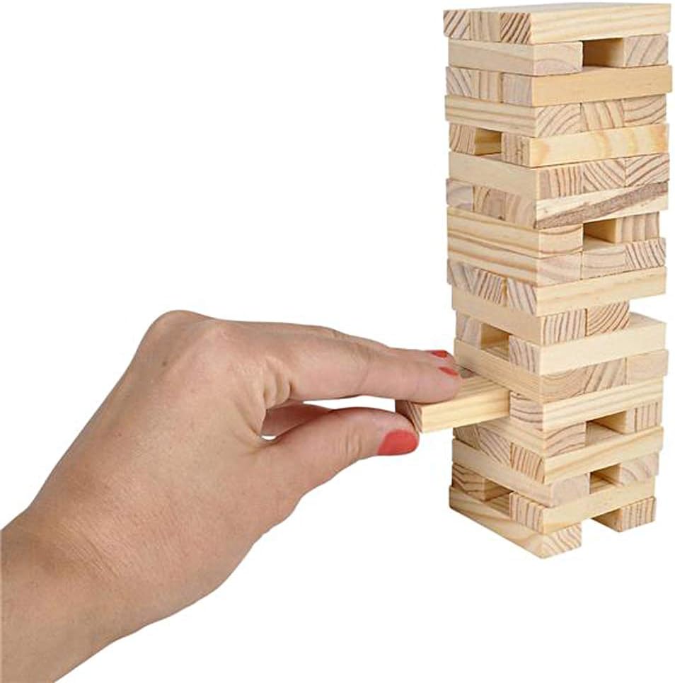 Clapjoy Wooden Tower Game, Wood Tumbling Blocks Set with 54 Pieces, Classic Wooden Blocks for Building for Kids