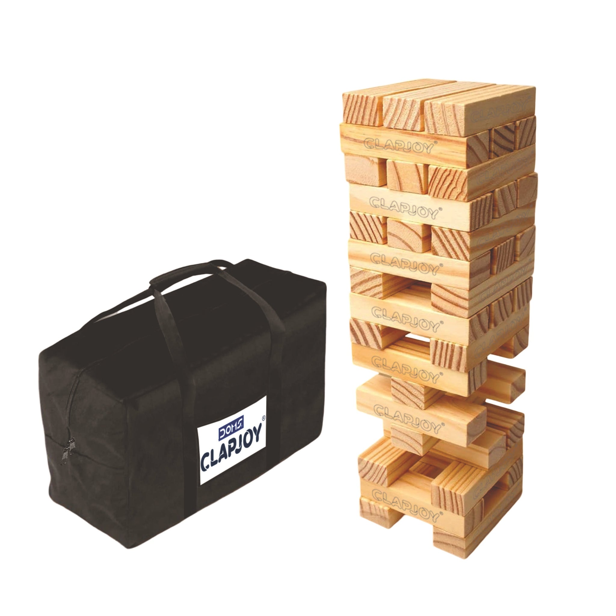 Clapjoy Jumbo Slido Tumbling Tower Game - 54 Premium Pine Wood Blocks with Storage Bag, Stacks Over 4 Feet Tall