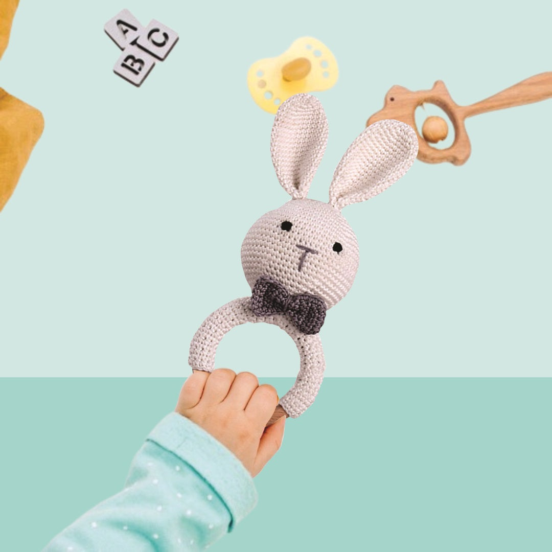 Handmade Crochet Bunny Ring Rattle Toy