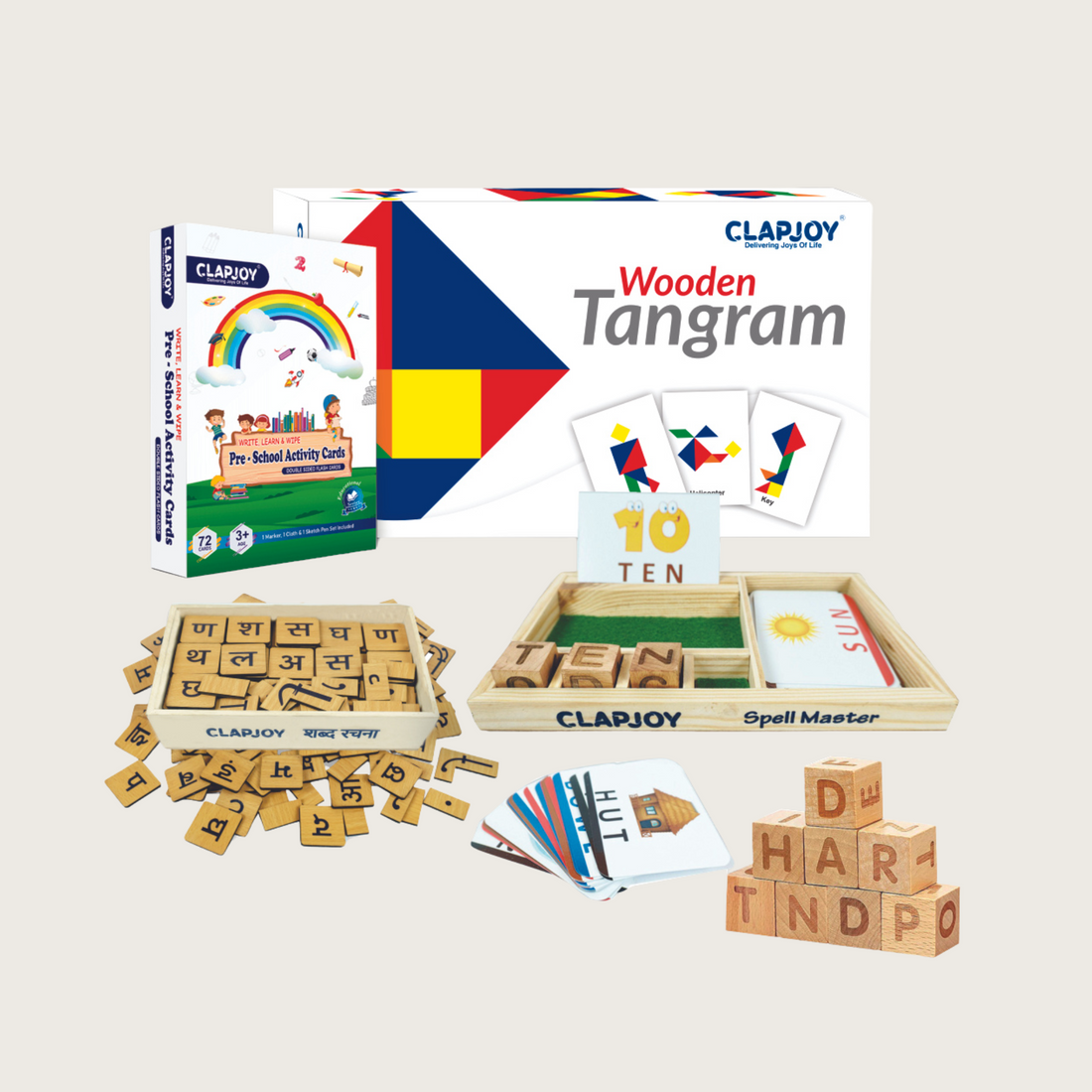 Learn Hindi Words Spellings and Tangram With Flash cards Combo