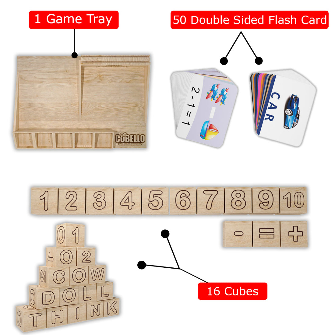 Clapjoy Cubello Spelling, Addition and Subtraction Learning Toy for Kids Learning Word Game & Math with Flash Cards